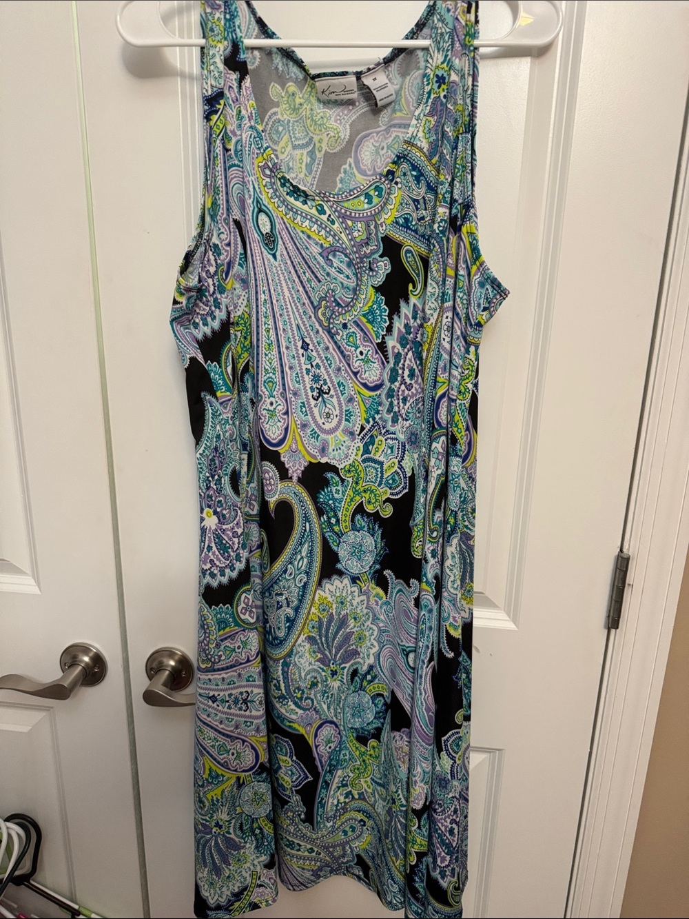 Kim Rogers Black Paisley Maxi Dress with Blue, Green & Purple Accents